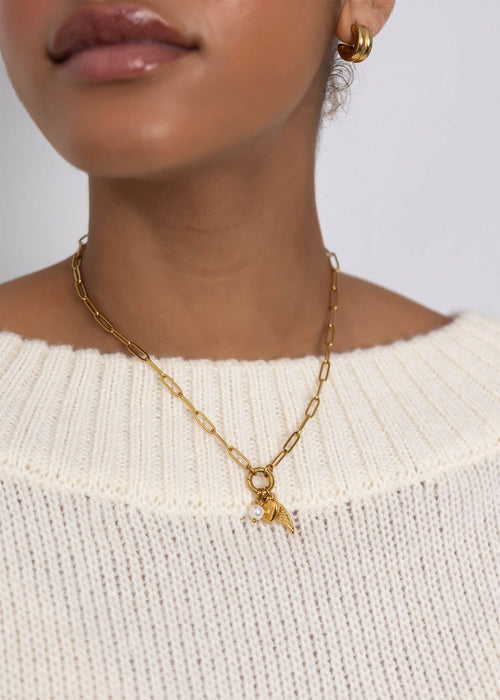 18K Gold Angel Wing Charm Holder Necklace Gift Set
