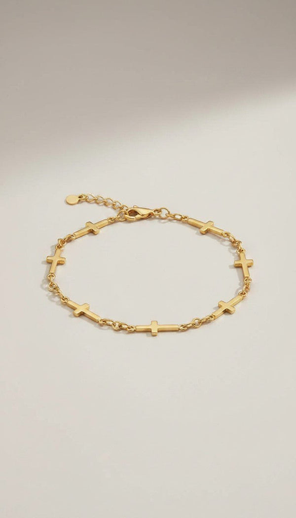 Cross Chain Bracelet in 18k Gold PVD Stainless Steel - KM Jewelry Co.