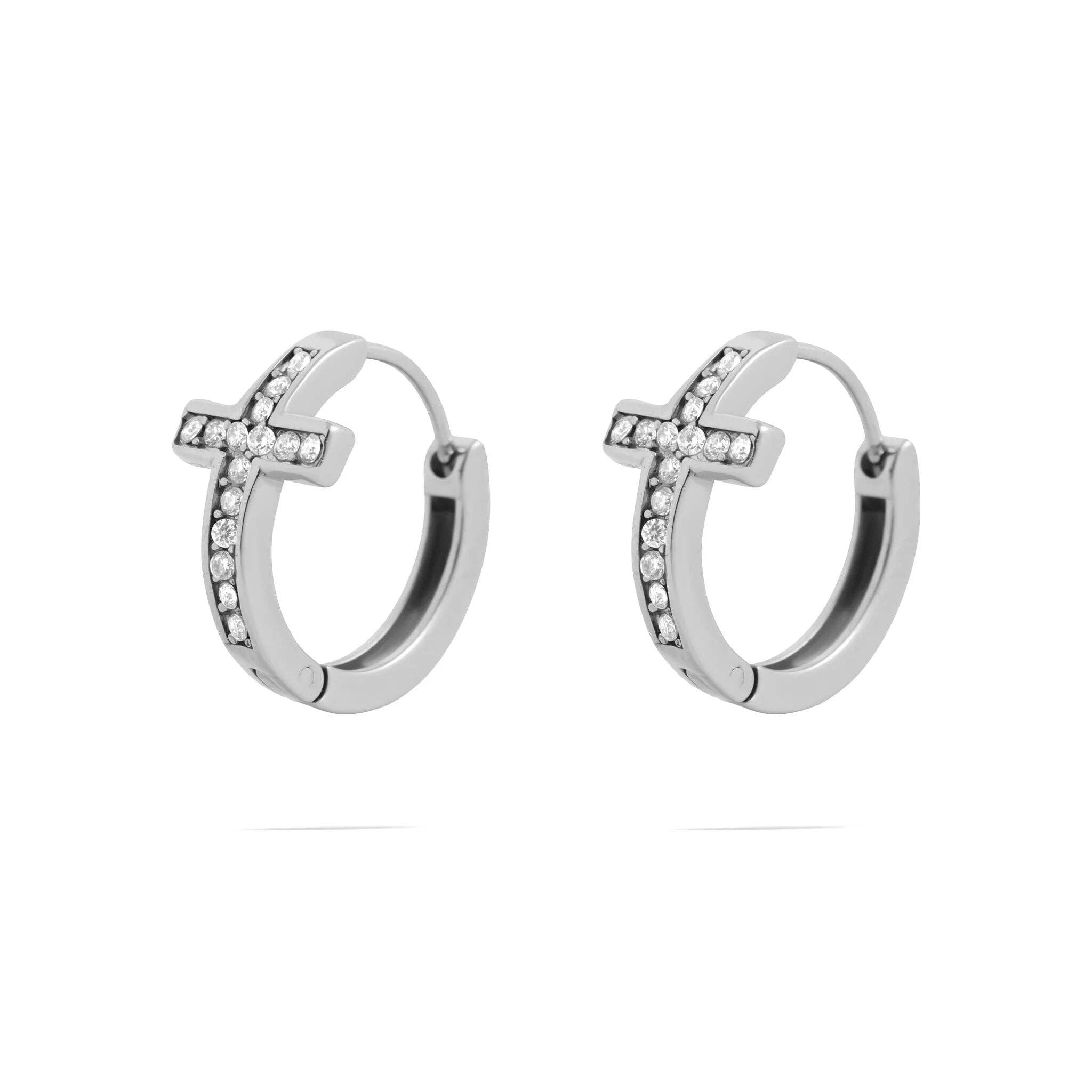 18K Gold PVD Stainless Steel Stone Cross Huggies Earrings