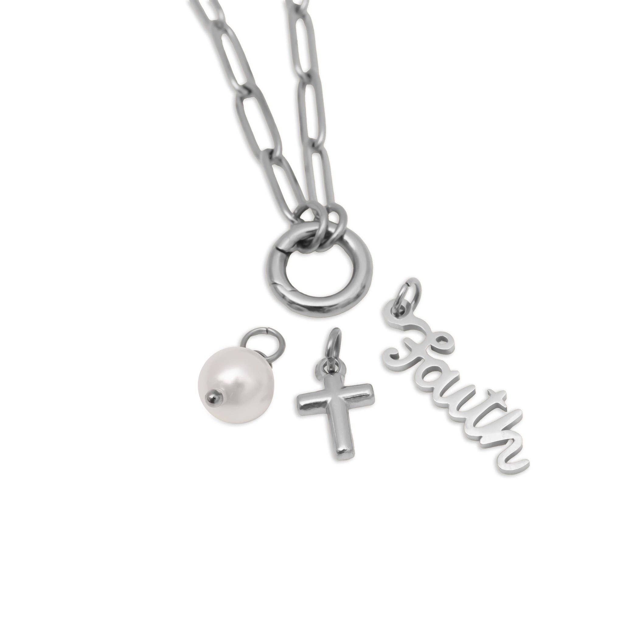 Gold Stainless Steel Faith Charm Holder Necklace Gift Set