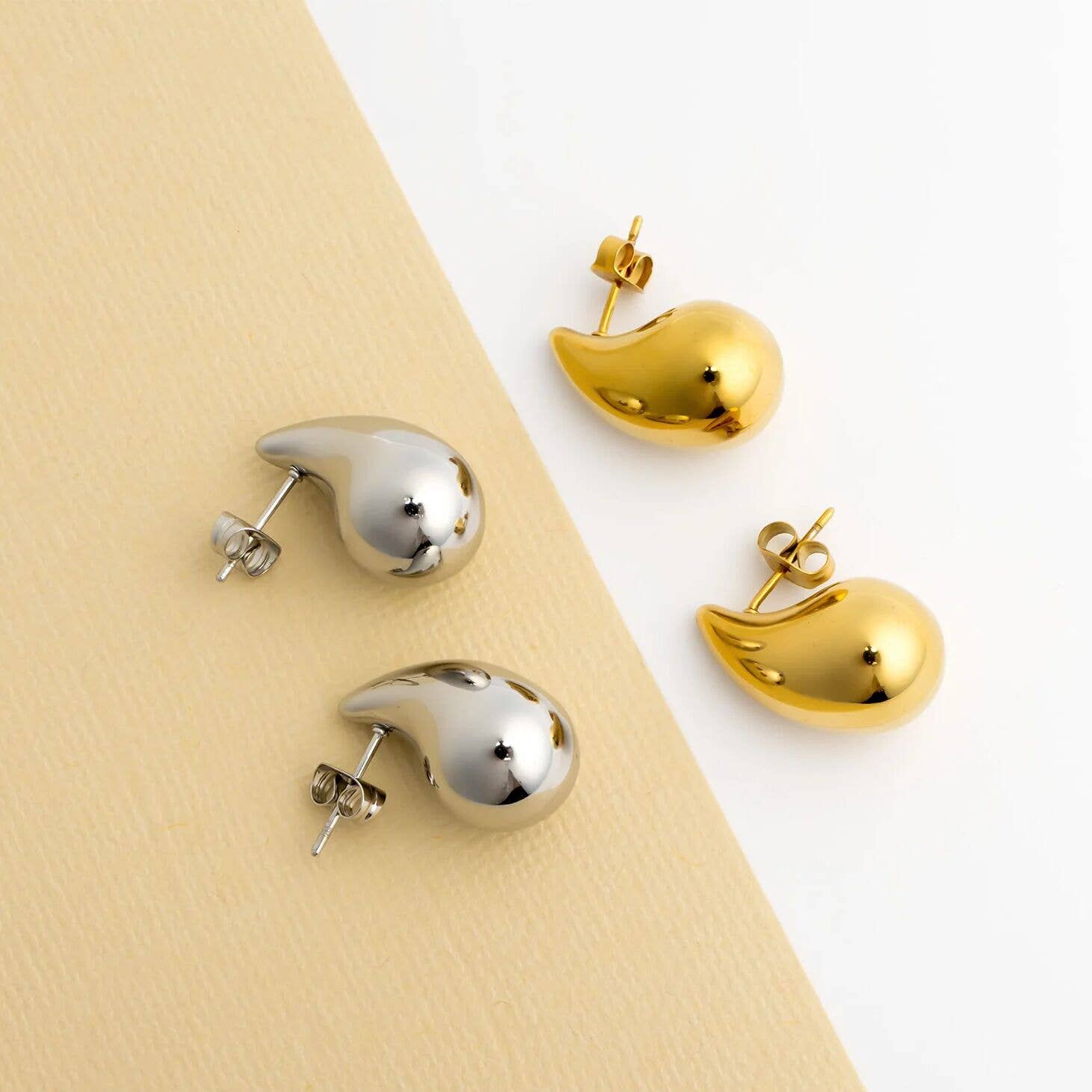 18K Gold PVD Stainless Steel Tear Drop Stud Earrings