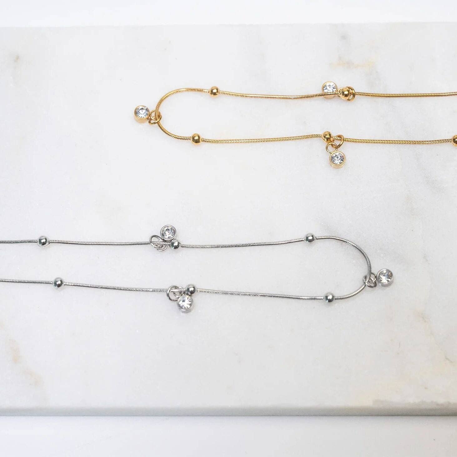 18K Gold PVD Stainless Steel Dangle Stone Necklace