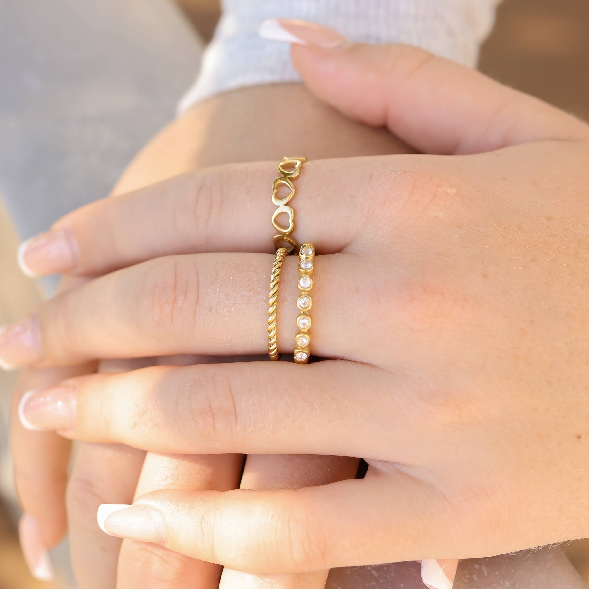 Stainless Steel PVD Coated Sideways Heart Stacking Ring