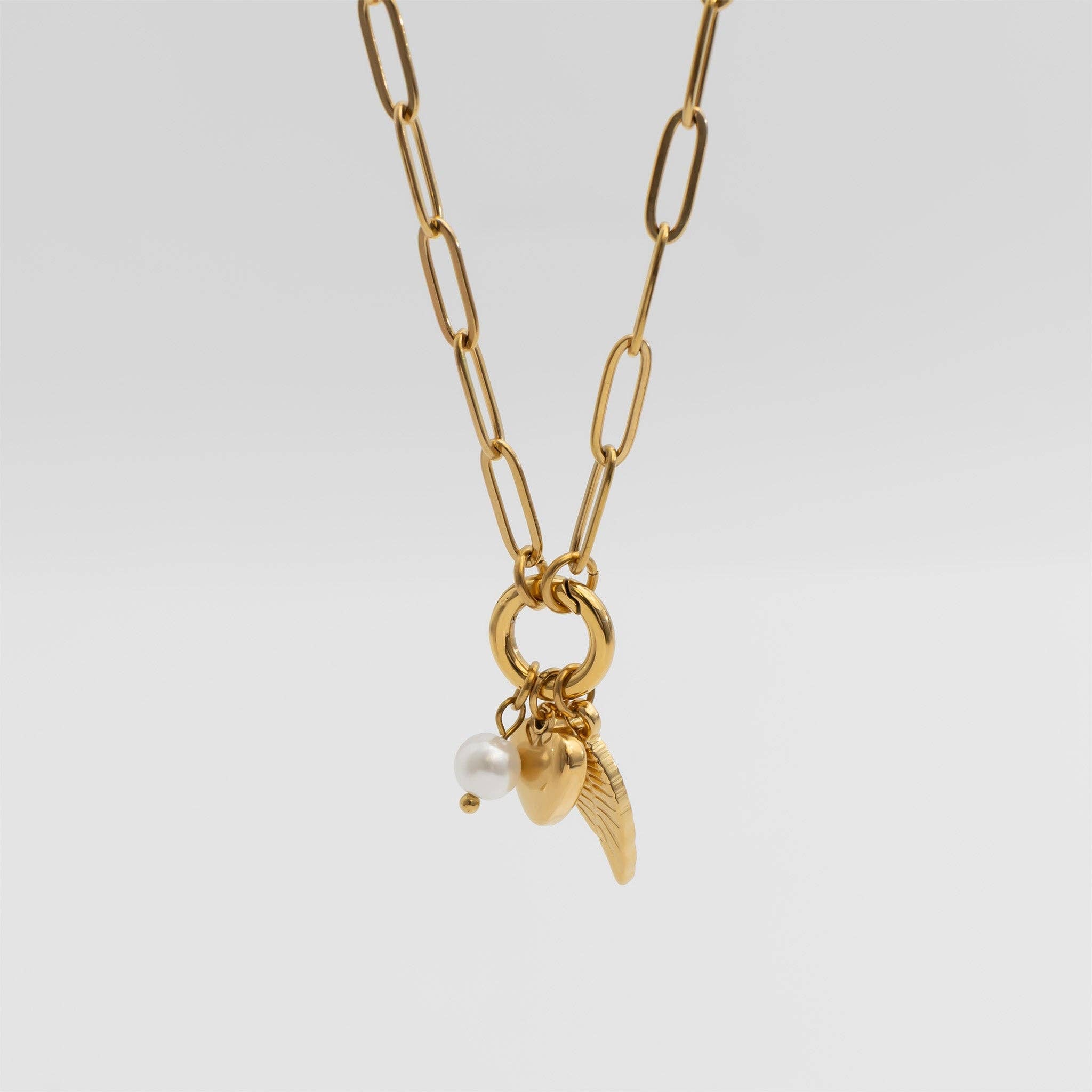 18K Gold Angel Wing Charm Holder Necklace Gift Set