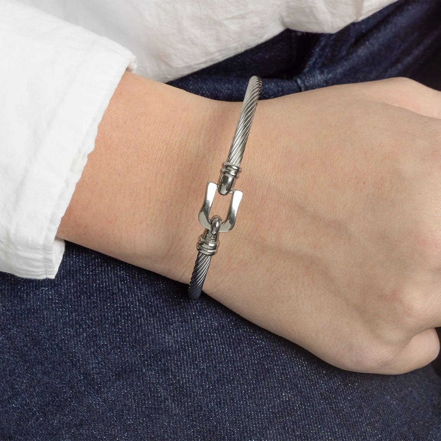 18K Gold PVD Stainless Steel Buckle Clasp Bangle Bracelet
