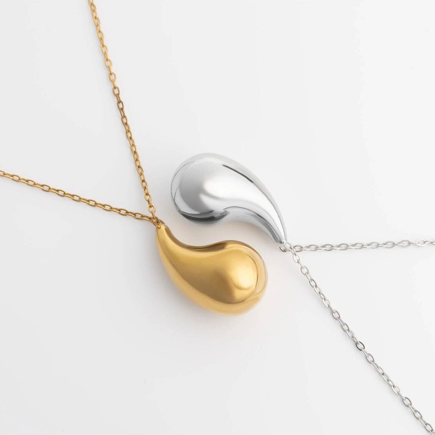 18k Gold PVD Stainless Steel Tear Drop Charm Necklace