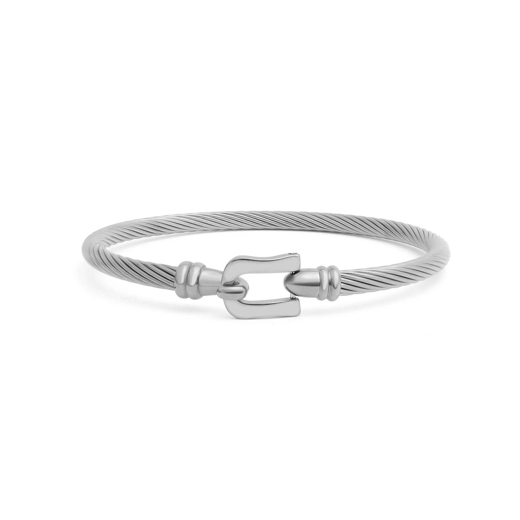 18K Gold PVD Stainless Steel Buckle Clasp Bangle Bracelet
