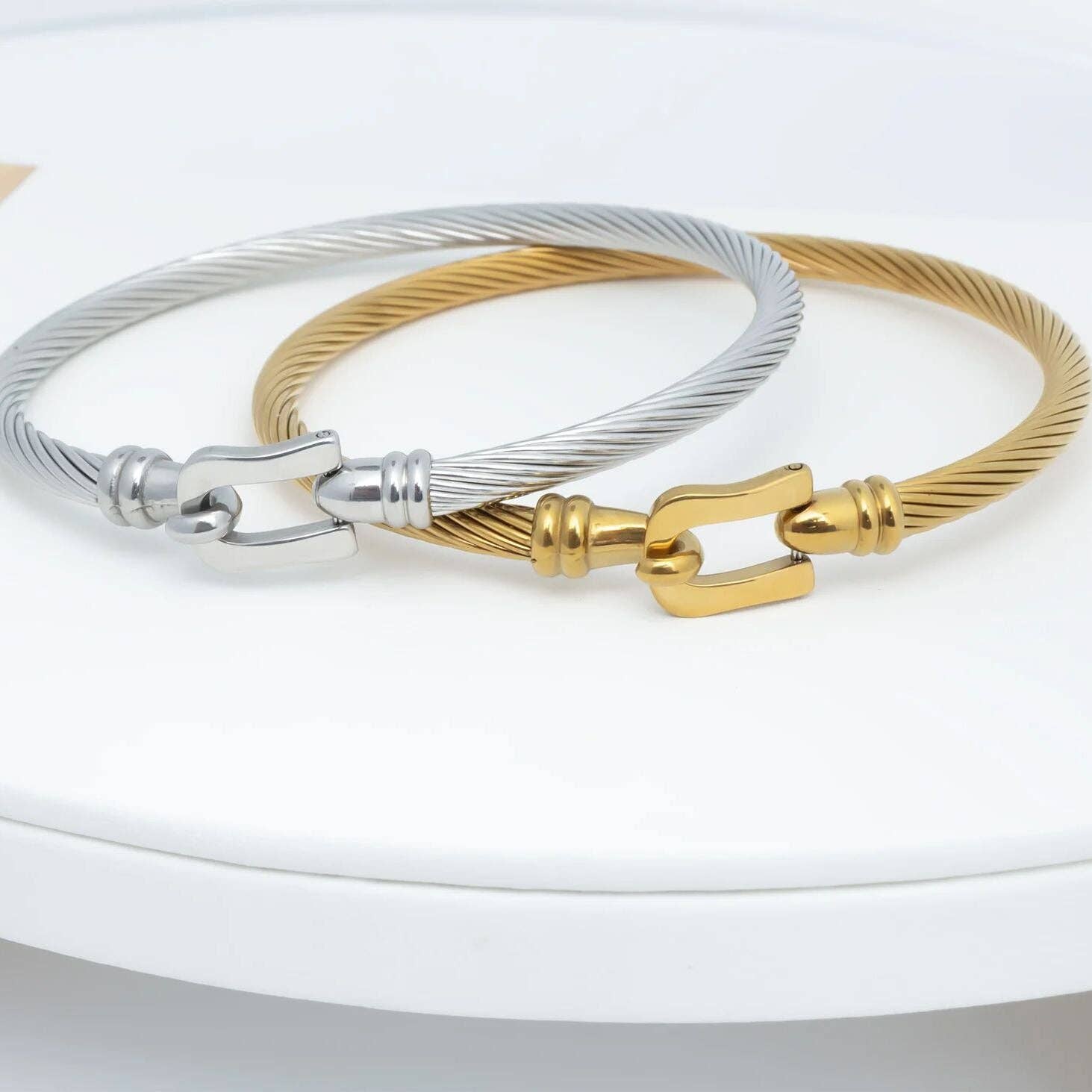 18K Gold PVD Stainless Steel Buckle Clasp Bangle Bracelet