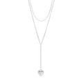 18K Gold PVD Stainless Steel Layered Lariat Heart Charm Necklace