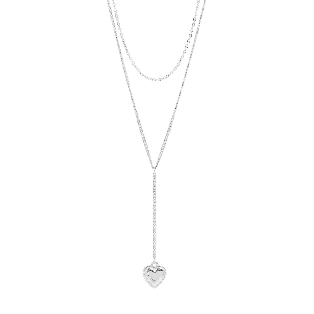 18K Gold PVD Stainless Steel Layered Lariat Heart Charm Necklace