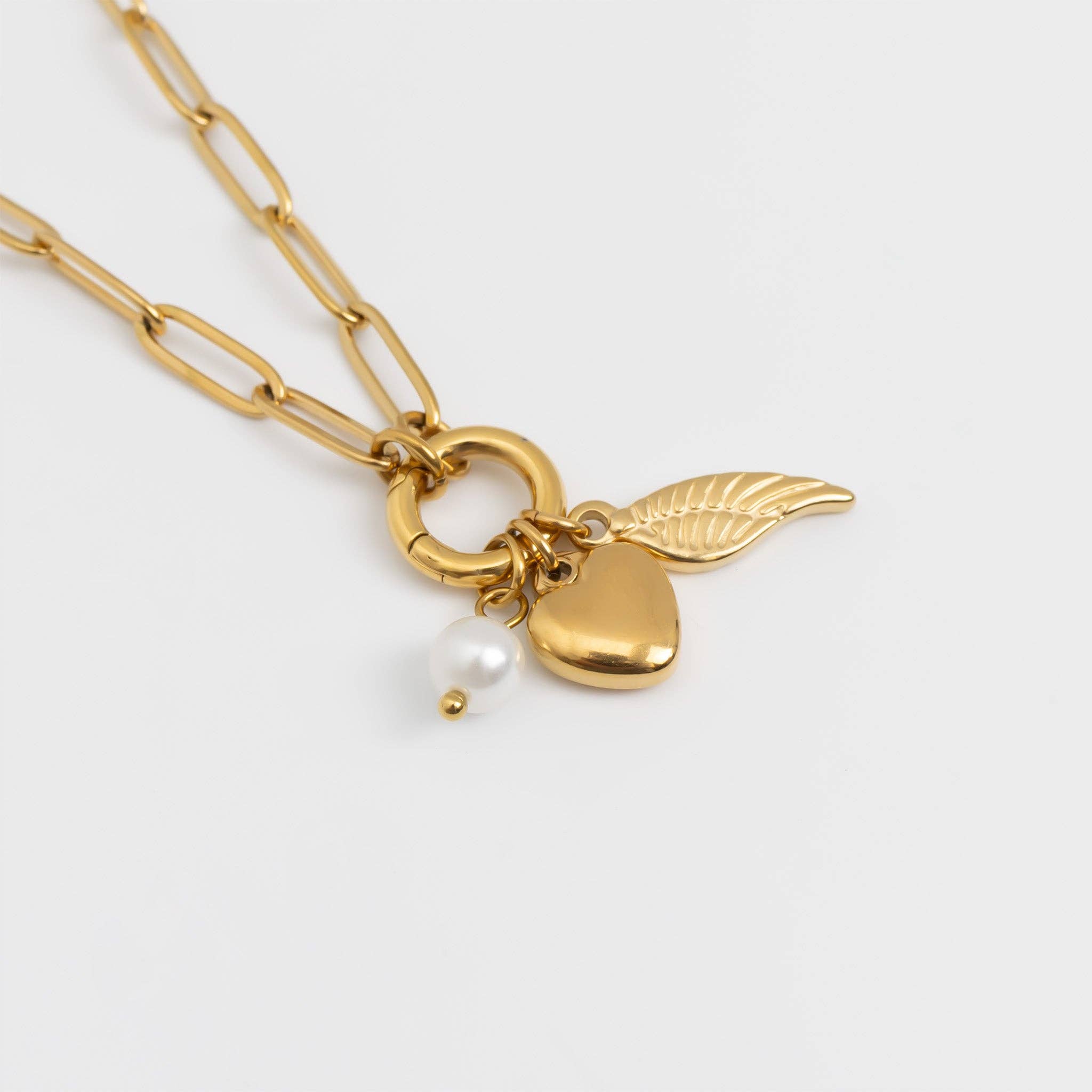 18K Gold Angel Wing Charm Holder Necklace Gift Set