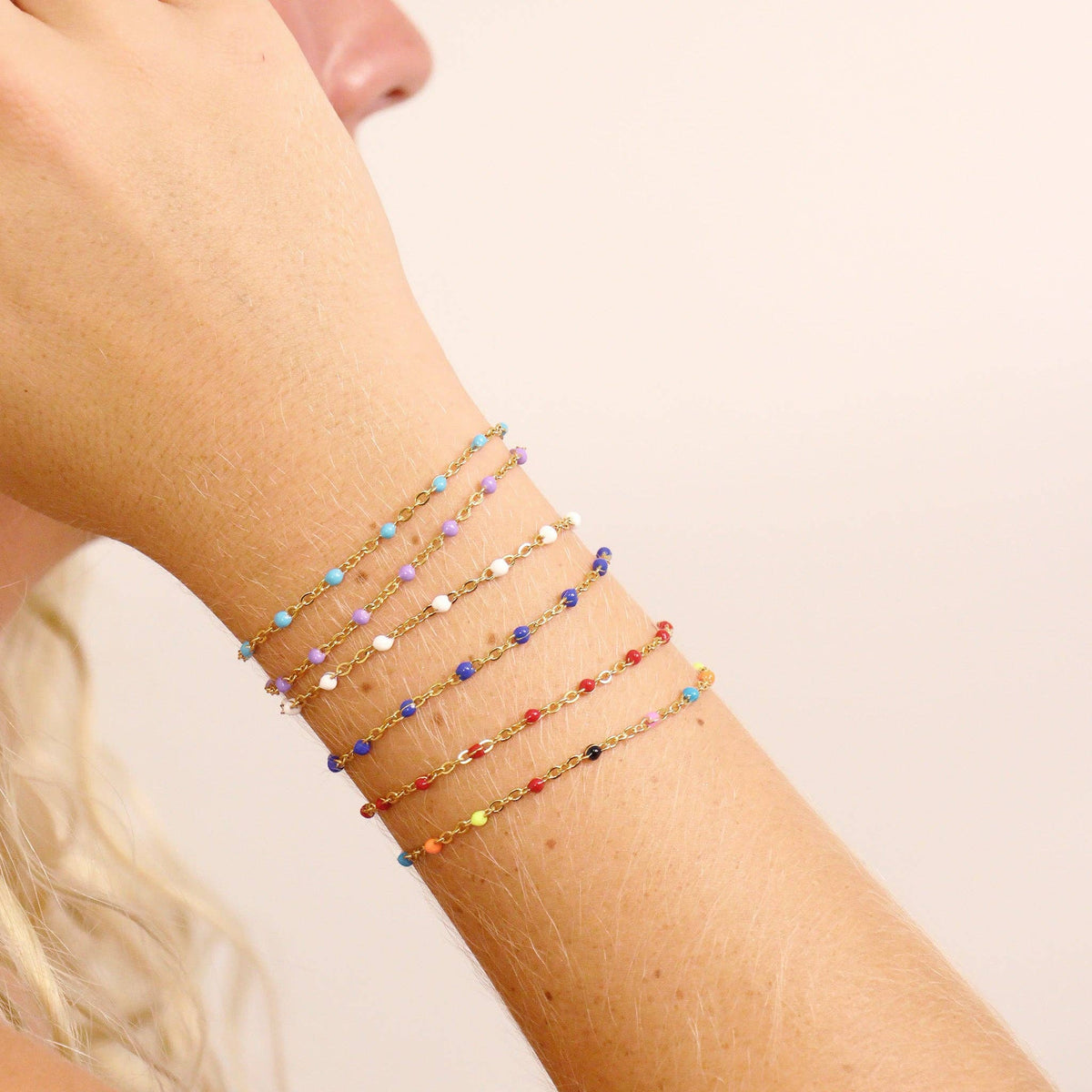 18K Gold PVD Stainless Steel White Confetti Chain Bracelet