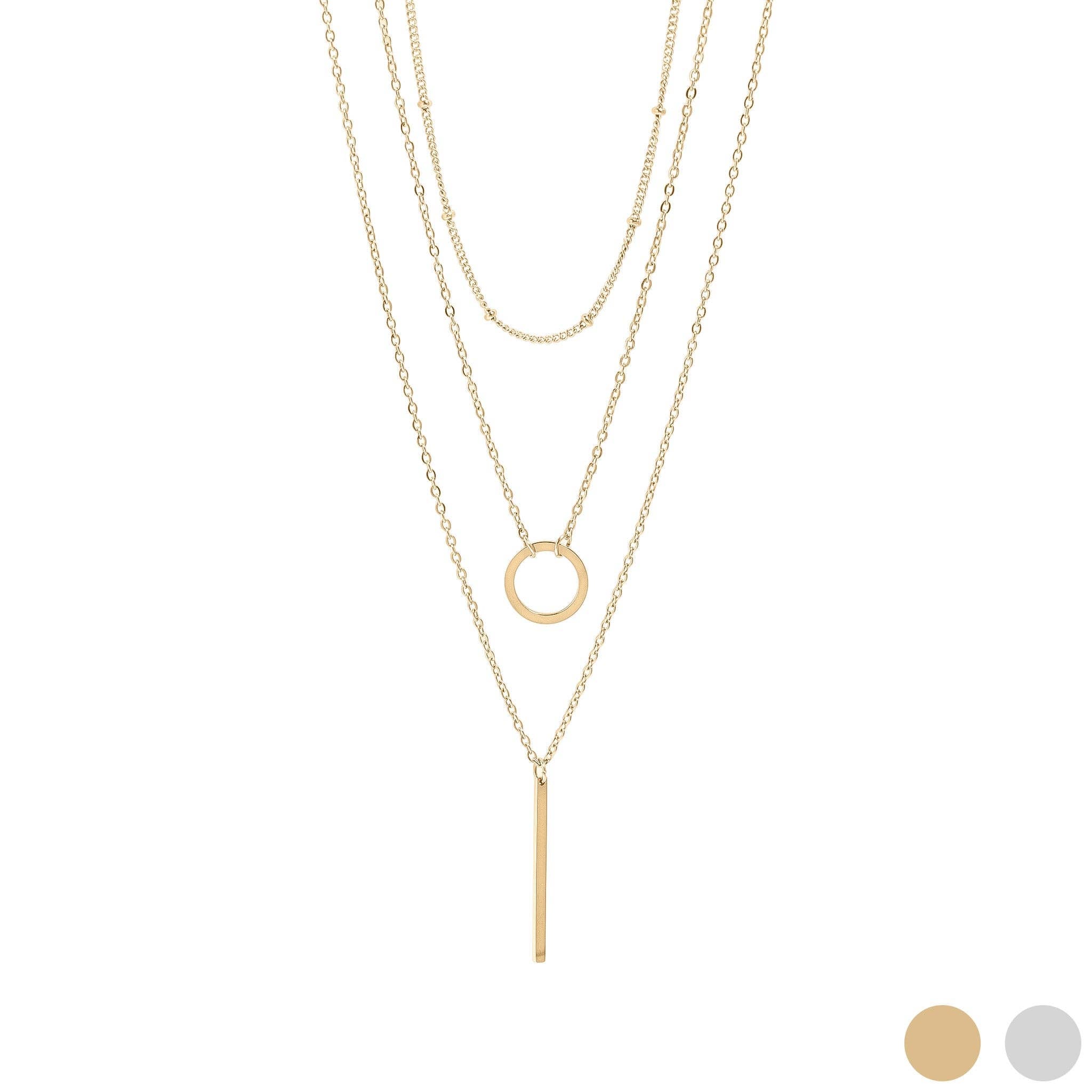 18K Gold PVD Stainless Steel 3 Row Layered Chain Necklace