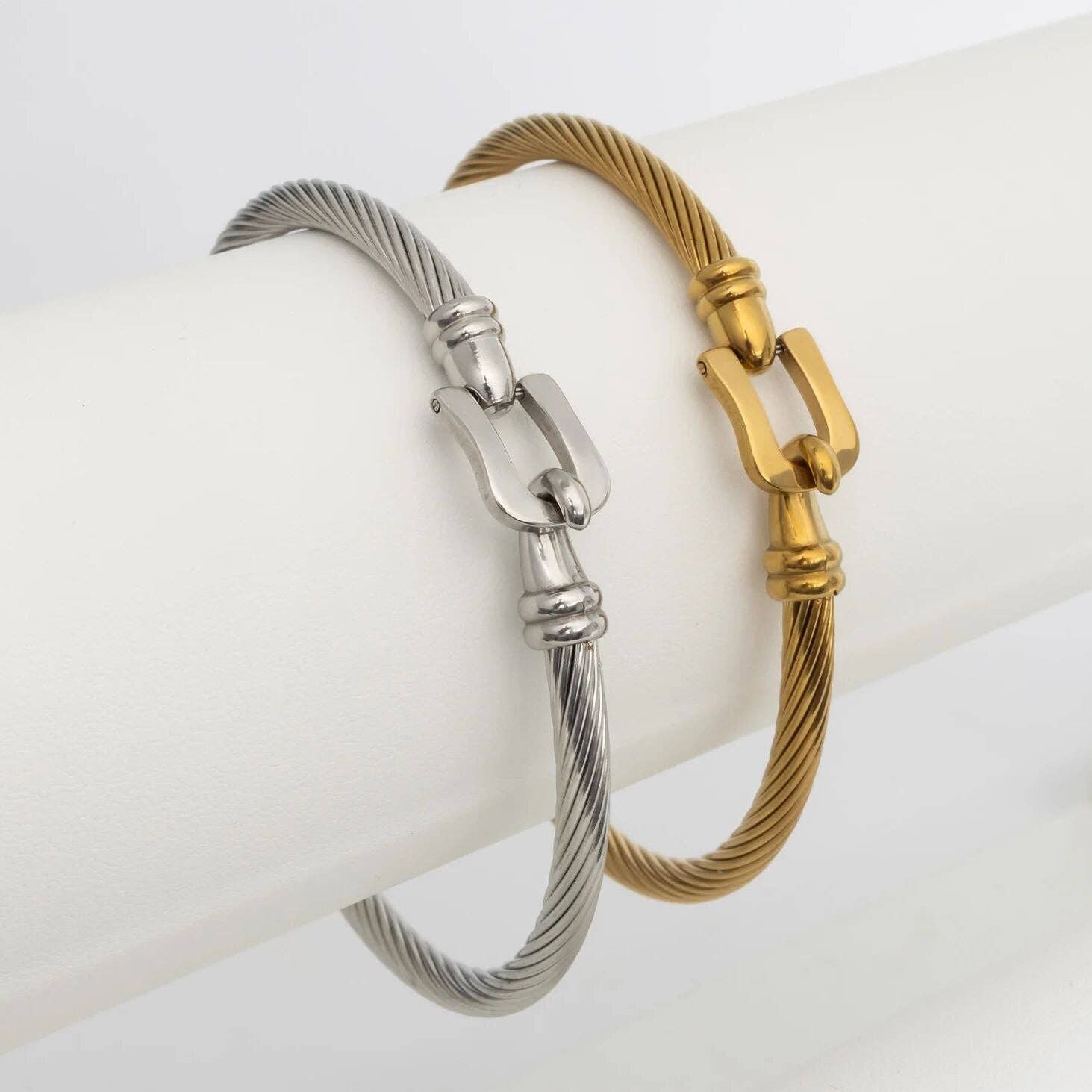 18K Gold PVD Stainless Steel Buckle Clasp Bangle Bracelet