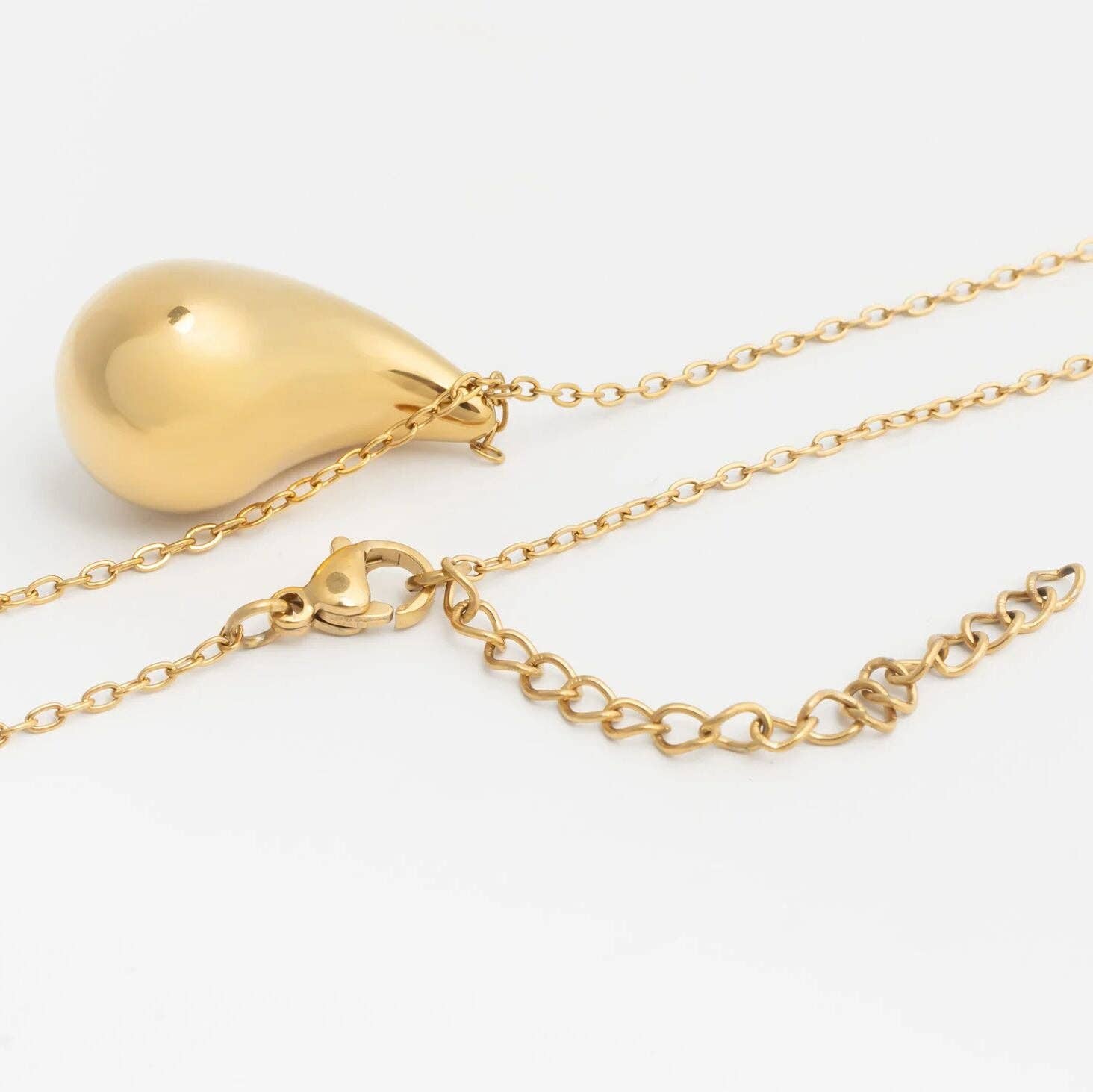 18k Gold PVD Stainless Steel Tear Drop Charm Necklace