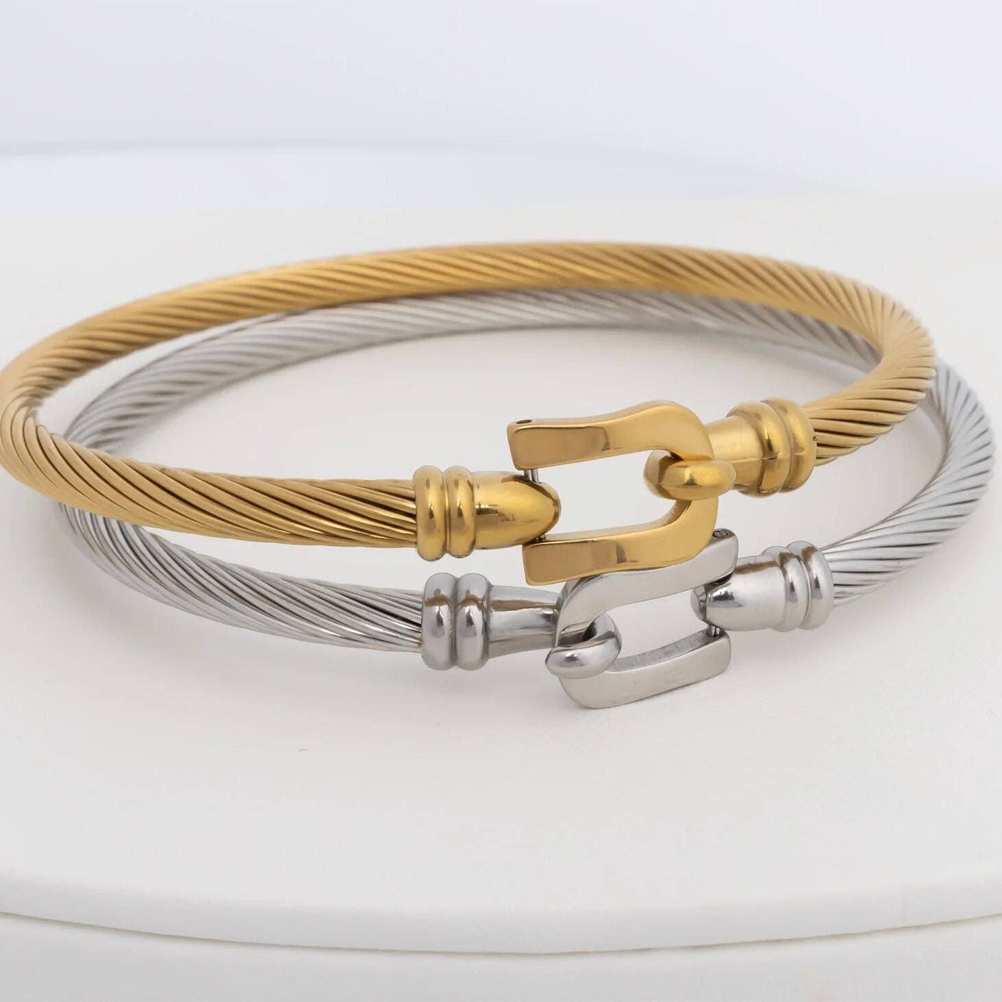 18K Gold PVD Stainless Steel Buckle Clasp Bangle Bracelet