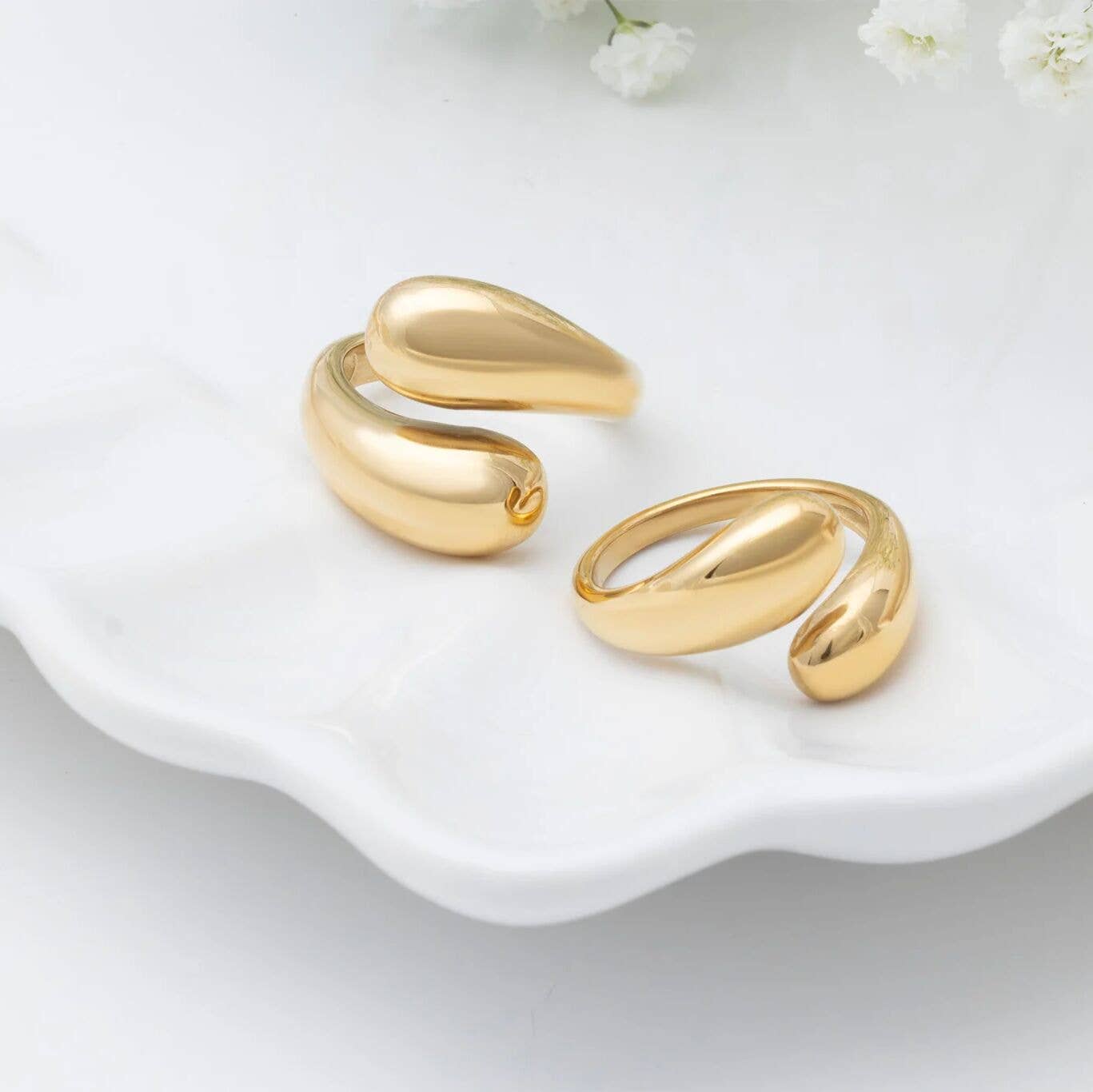 18K Gold Stainless Steel Large Duo Drop Ring