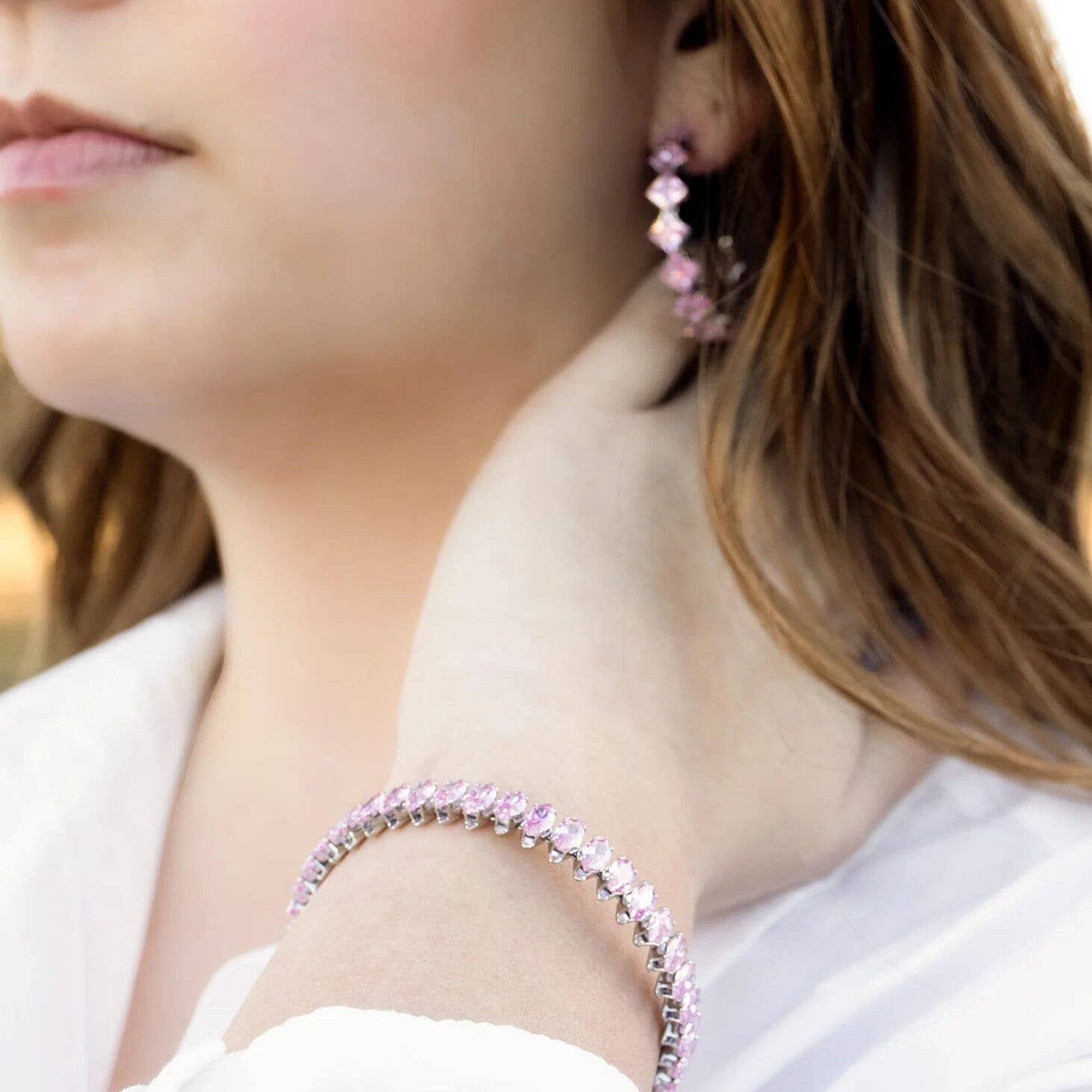 18K Gold PVD Stainless Steel Pink Stone Wrap Bracelet