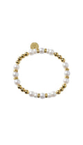 Glass Pearl Beaded Stretch Bracelet - 18K Gold PVD 8mm - KM Jewelry Co.