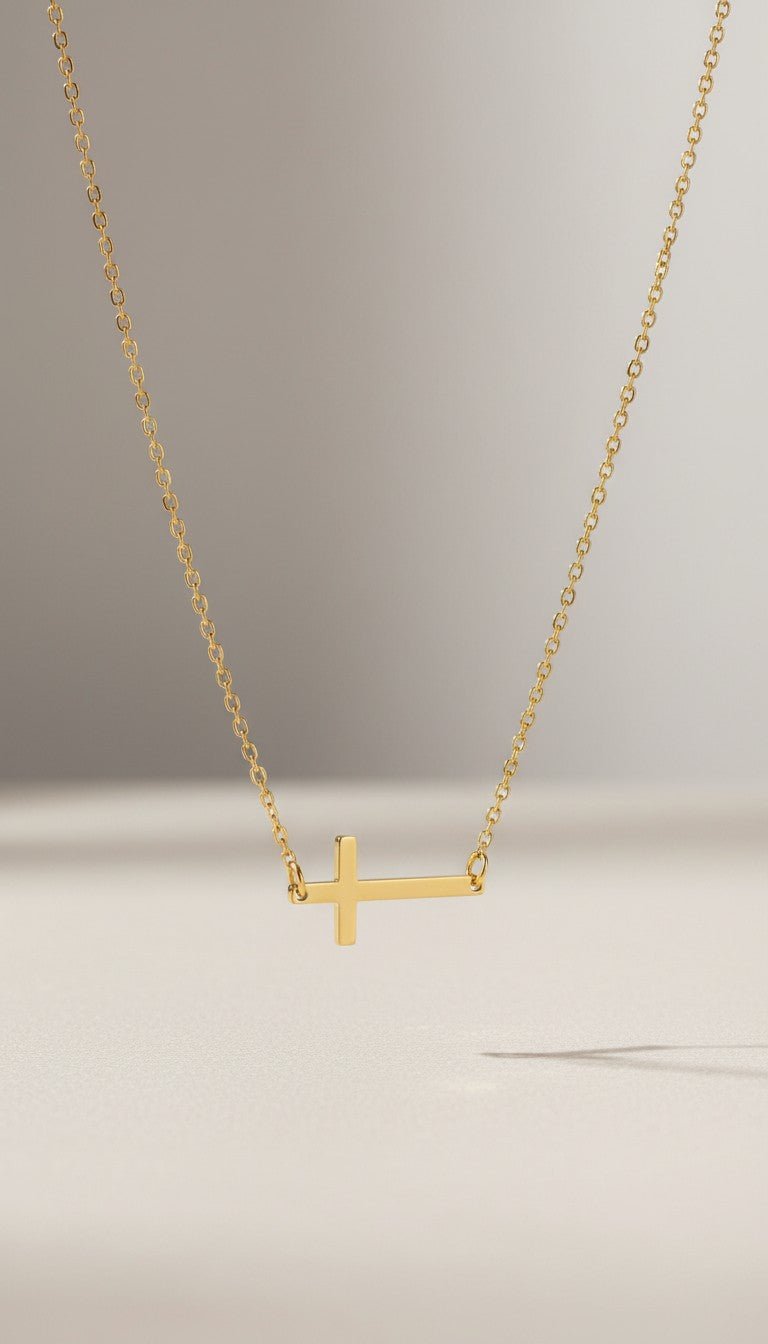 Horizontal Cross Necklace in 18k Gold PVD Stainless - KM Jewelry Co.