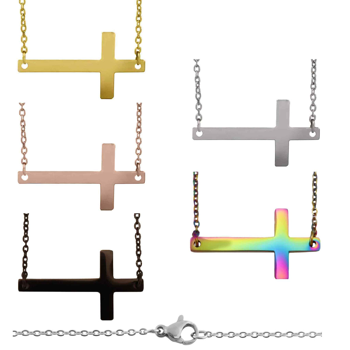 Stainless Steel Horizontal Cross Necklace - KM Jewelry Co.