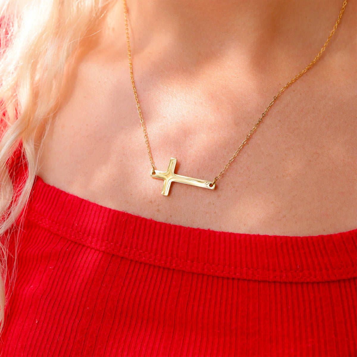 Stainless Steel Horizontal Cross Necklace - KM Jewelry Co.
