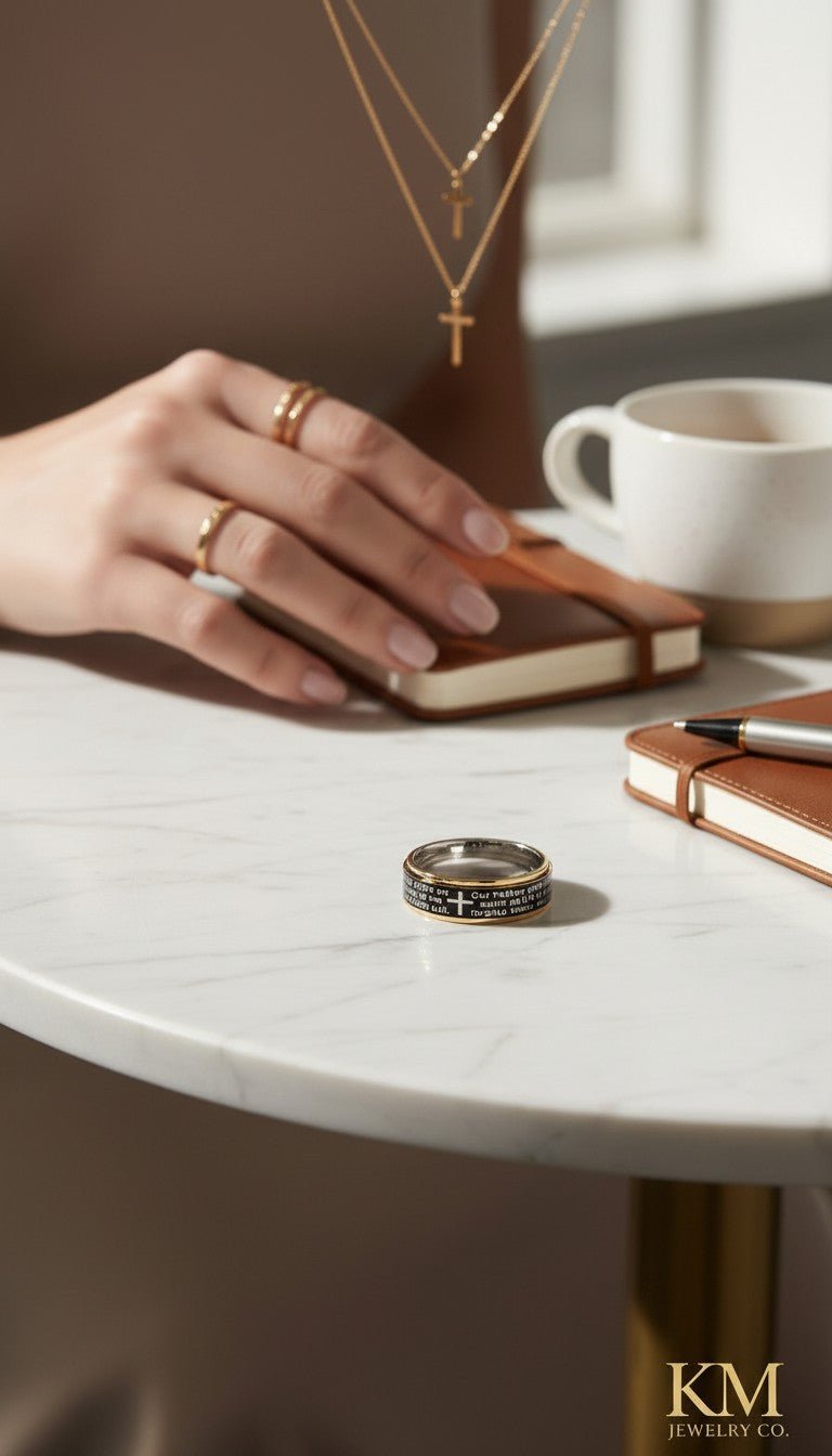 Warrior’s Prayer Ring in Highly Polished Stainless Steel - KM Jewelry Co.